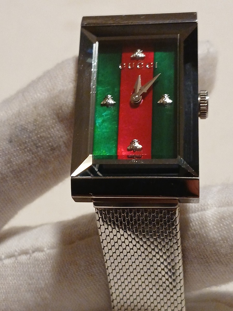 Gucci G-Frame Red and Green Dial Stainless Steel Women's