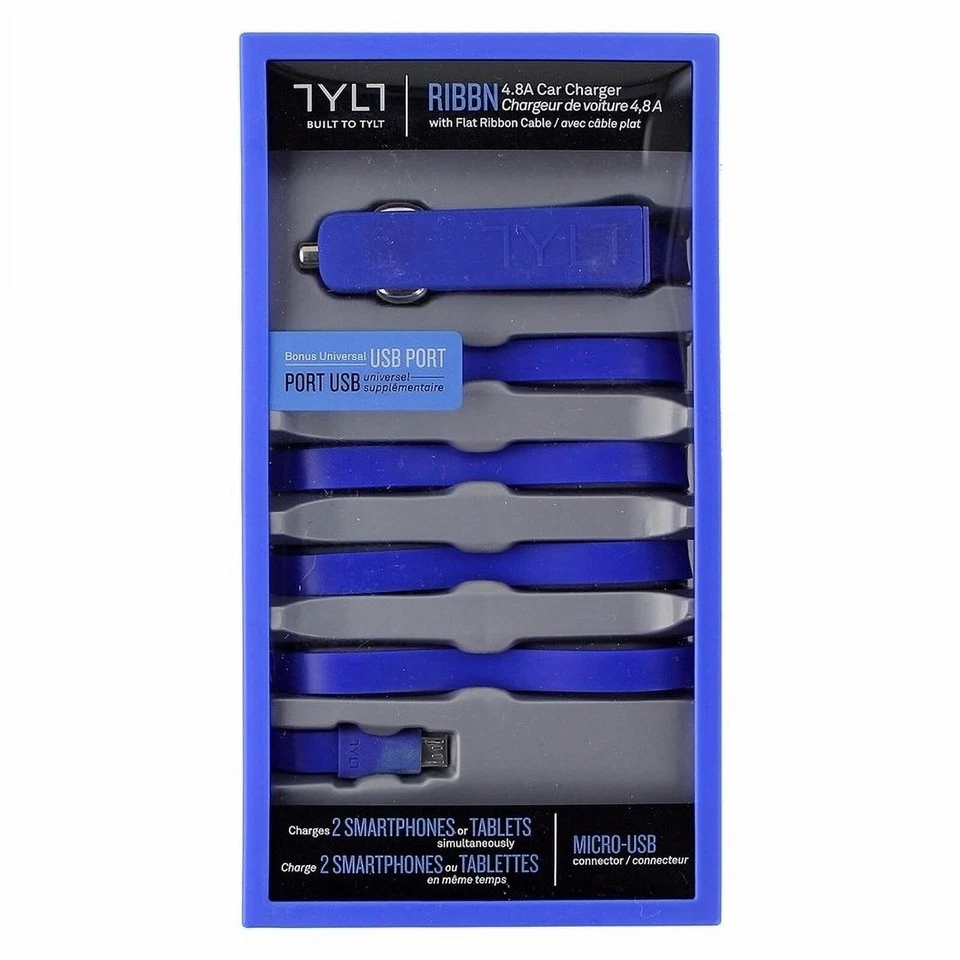 TYLT RIBBN 4.8A Flat Ribbon Cable, Micro-USB Car Charger - Blue - Image 2 of 3