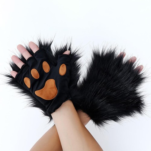 Faux Fur Wolf Ears Headband Fox Tail and Paw Gloves Set Cosplay Halloween Cos... - Bild 3 von 6