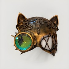 Women's Steampunk Cat w/ Kaleidoscope Halloween Costume Masquerade Mask Gold