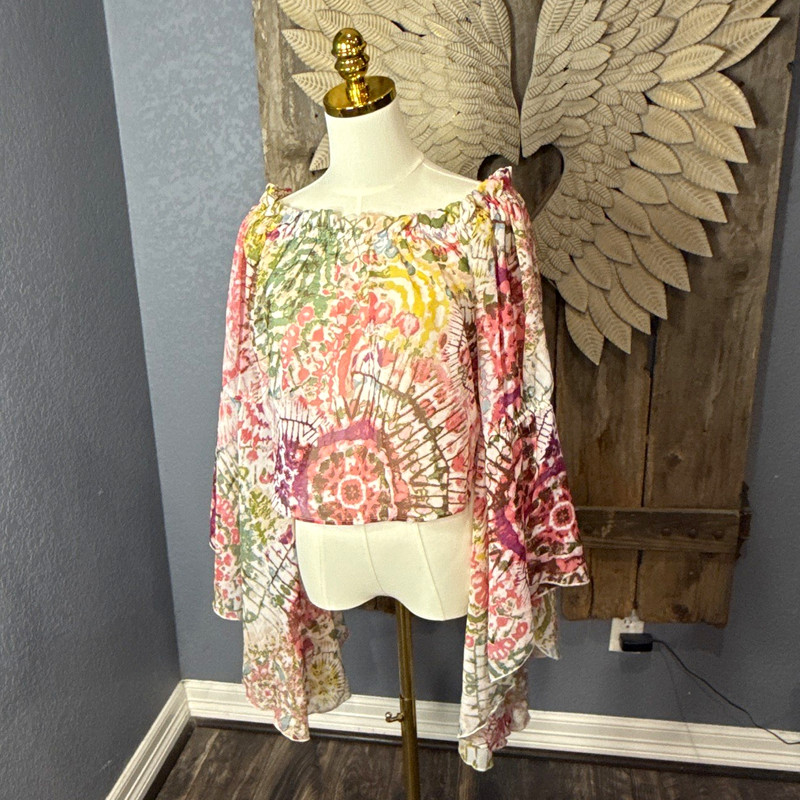 LIVE 4 TRUTH Women's Multicolor Paisley Off Shoulder Bell Sleeve Ruffle M
