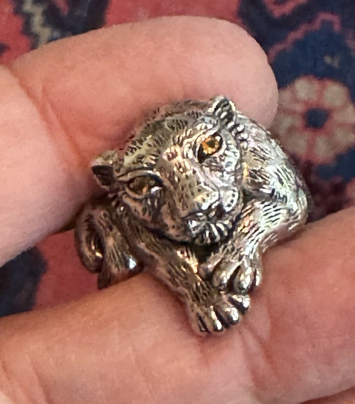 SIGNED JAI JOHN HARDY STERLING SILVER PANTHER RING W CITRINE EYES SZ 9 GORGEOUS