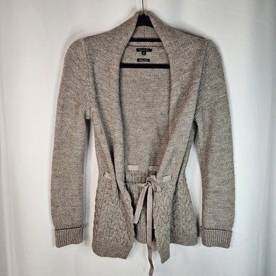 Massimo Dutti Alpaca Wool Ruffle Tie-Front Cardigan Sweater Gray Brown Size M/32