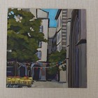 Original European Street Scene Painting Cafe Courtyard 8x8 Acrylic Art — photo 1