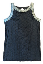 OLD NAVY Women XXL Embroidered SHIFT Dress BLACK WHITE Fully Lined KEYHOLE (O5)