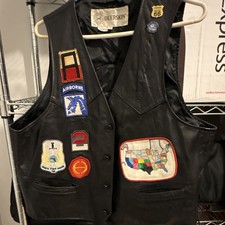 Deerskin Men's Black Leather Motorcycle Riding Vest Button Front Pockets Patch