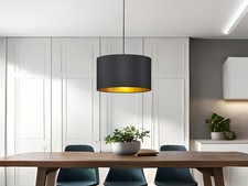LED Pendelleuchte DIMMBAR mit Stoff Lampenschirm Ø40cm in schwarz/gold Flurlampe