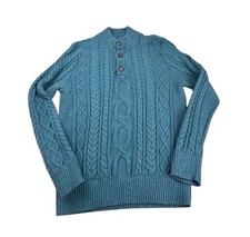 LL Bean Men's Bean's Heritage Soft Cotton Fisherman Sweater Button-Mock Teal M
