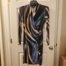 Karen Kane sz L Cascade Tahoe Faux Wrap Dress Stretch Knit NWT mulicolor career