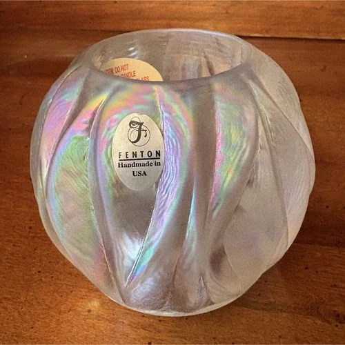 Fenton Iridescent Glass Votive Candle Holder Excellent Cond. Factory Stickers