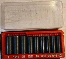Snap-on 9 pc. 1/2" drive 6 pt. SAE Flank Drive Deep Impact Socket Set  309SIMYA