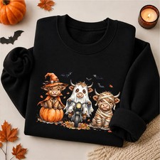 Funny Highland Cow Halloween Sweatshirt Spooky Farm Animal Gift