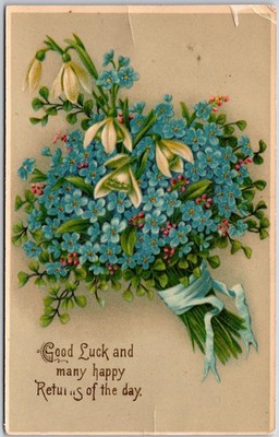 Good Luck & Many Happy Returns Of The Day, Forget-Me-Nots White Lilies, Postcard