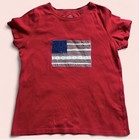 Red St. John’s Bay American flag patchwork lace tshirt upcycled women’s L Boho