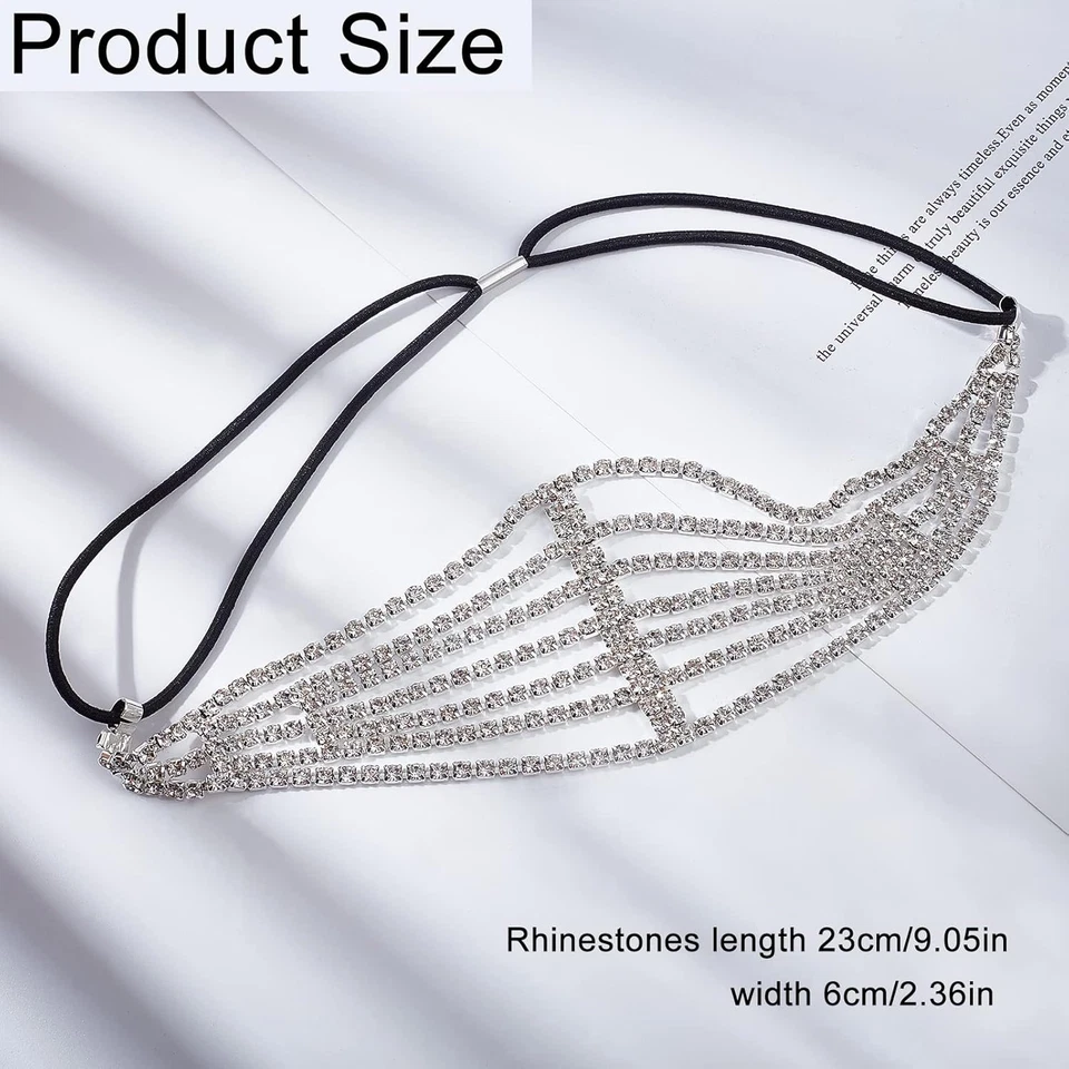 Catena Con Testa Di Strass in Argento, Fascia in Cristallo Elastico Multistrato  - Immagine 3 di 4