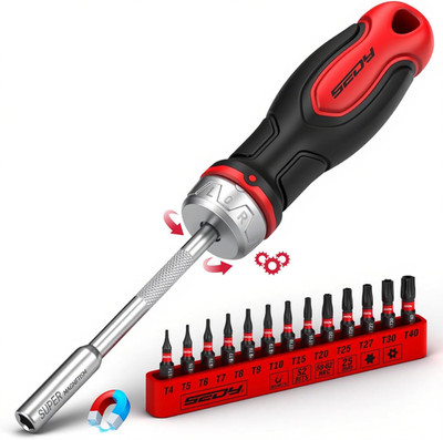 14-Piece 1/4  Magnetic Ratcheting Screwdriver Bit Set, T4-T40 Torx Bit Set with