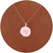 14K Gold Cross Necklace for Women Dainty Adjustable Faith Pendant Baptism First