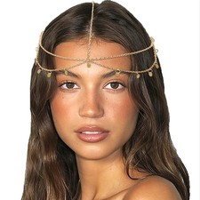 SAWINDA Boho Gold Sequins Head Chain Festival Outfits Headpiece for
