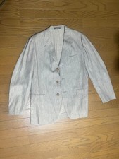 ISSEY MIYAKE Gray Linen-Style Tailored Jacket Brown Buttons Size 4 EK AFB