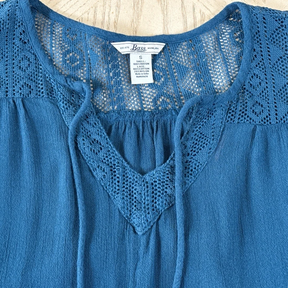Blusa Campesina Boho Azul Teal Bajo Años 90 Top Encaje Largo Boho Manga Campana Retro S Foto 2 de 4