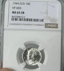 1944-D/D  Mercury Dime NGC MS65 FSB VP-003 RPM-1 D over D  North. Full bands!