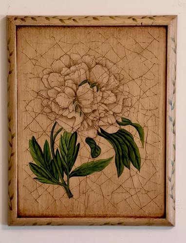 Vintage Paragon Peony Botanical Wood Plaque 16x20 Redoute Floral Wall Art MCM