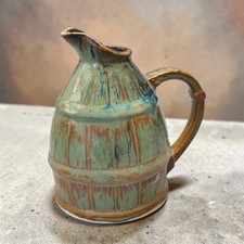 French Studio Pottery Pitcher Green Drip Glaze Ceramic Jug Marked 176