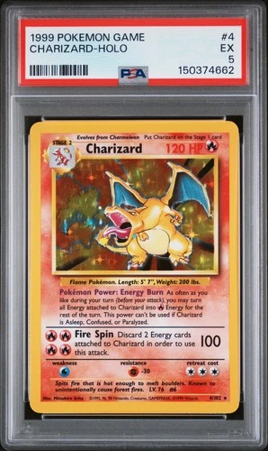 1999 POKEMON BASE SET UNLIMITED #4 CHARIZARD-HOLO PSA 5
