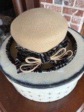 VTG Toucan 100 Wool Kettle Up-turn Brim Hat Leopard Print Tan Black Bow OS