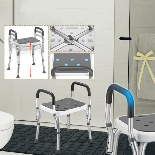 Sgabello da Doccia 6 Altezze Regolabili Sedia Bagno Antiscivolo Capacità 150 kg - Foto 9 di 11