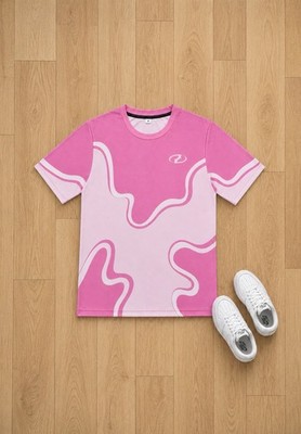 Rosa T-Shirt Abstraktes Muster Damen/Herren - Trend Streetwear Style - Größe M