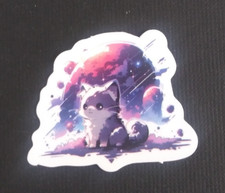 Beautiful Galaxy Night Sky Kitty Cat Sticker 1.38" x 1.58" AQ 