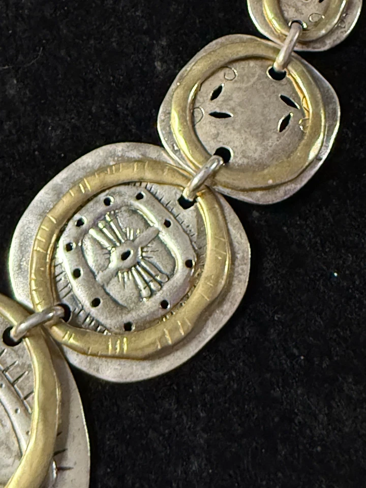 Collar Babero Silpada Plata de Ley 925 y Latón Boho Grabado Disco Distintivo Foto 4 de 4