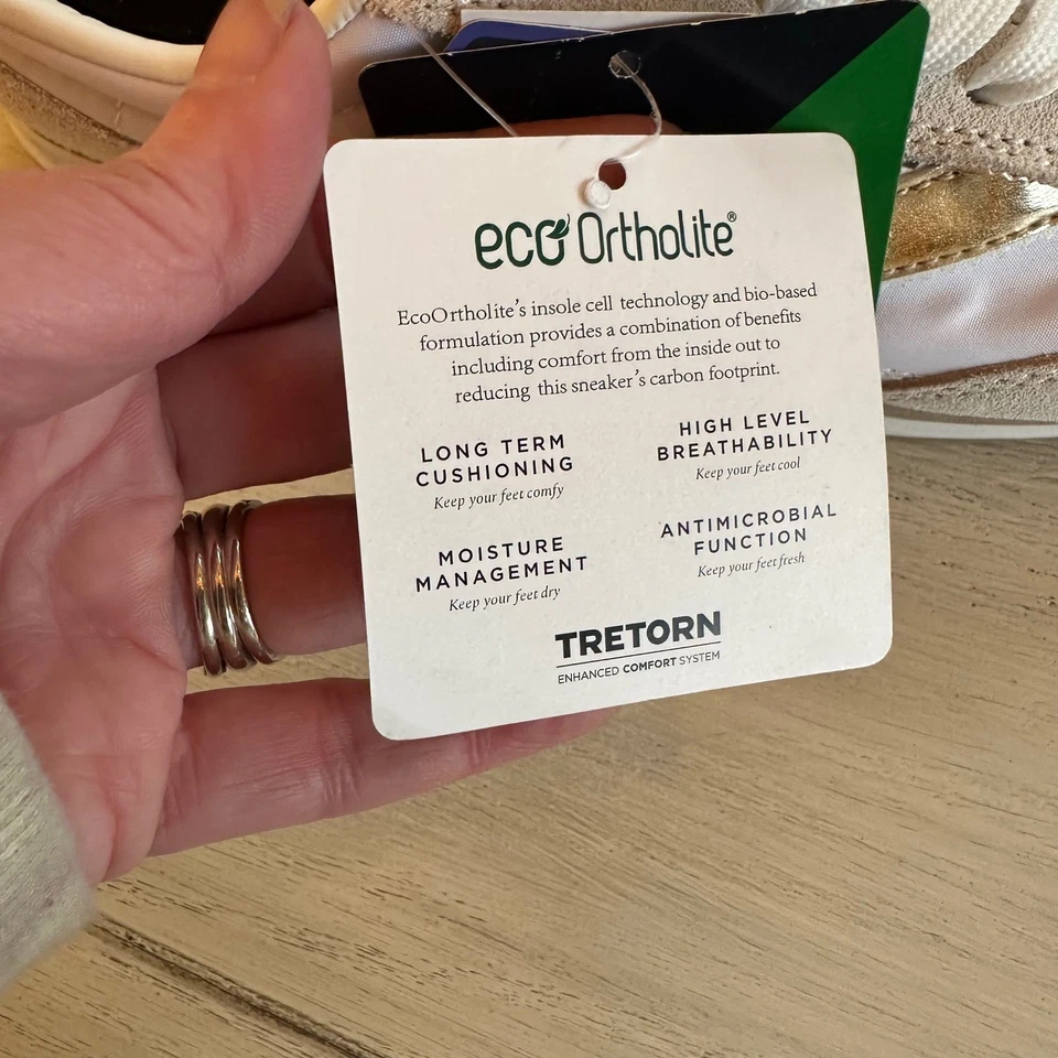 Tretorn Kristine Elite G 白色香槟金色女式运动鞋 9M 码 — 第 3/4 张图片