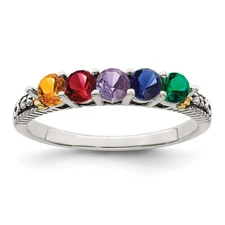 Silver Antiqued w/14k 5-stone w/Diamond Mother's Ring Semi-Mount QMR33/5