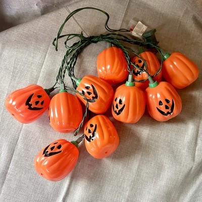 Vintage Halloween Blow Mold 10- Pumpkin Jack O Lantern String Lights Hallmark
