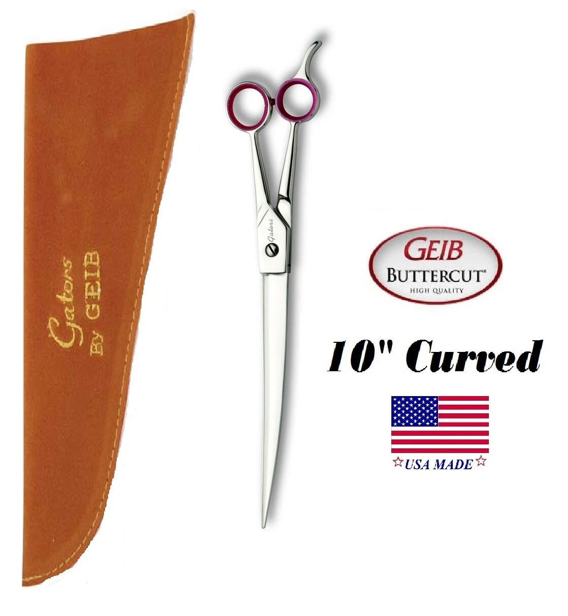 Geib GATOR Buttercut 10" CURVED SHEAR Scissor&CASE-PRO Pet Dog Grooming*USA MADE