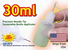 30ml Quality Empty Needle Tip Squeezable LDPE Plastic Bottles - WHITE CAP