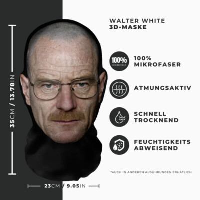 Walter White 3D-Druck Vollgesichtsmaske Realistische    Atmungsaktiv, Witz