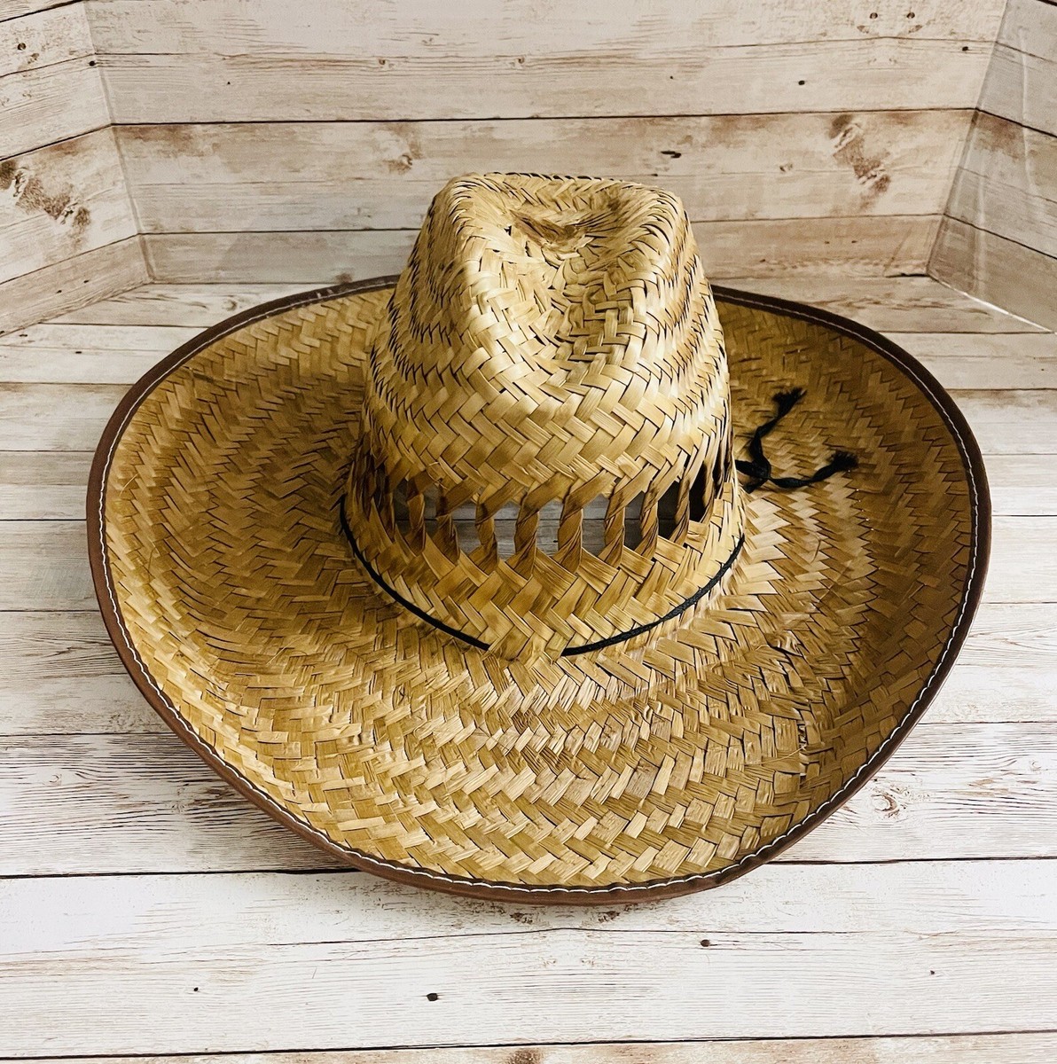 Mexican Palm Leaf Straw COWBOY Wide Brim Hat Light Tan  display picture 2