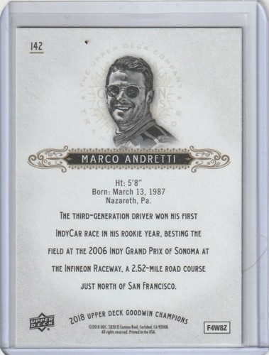 2018 Upper Deck Goodwin Champions Marco Andretti #142 Racing Card - Picture 2 of 2