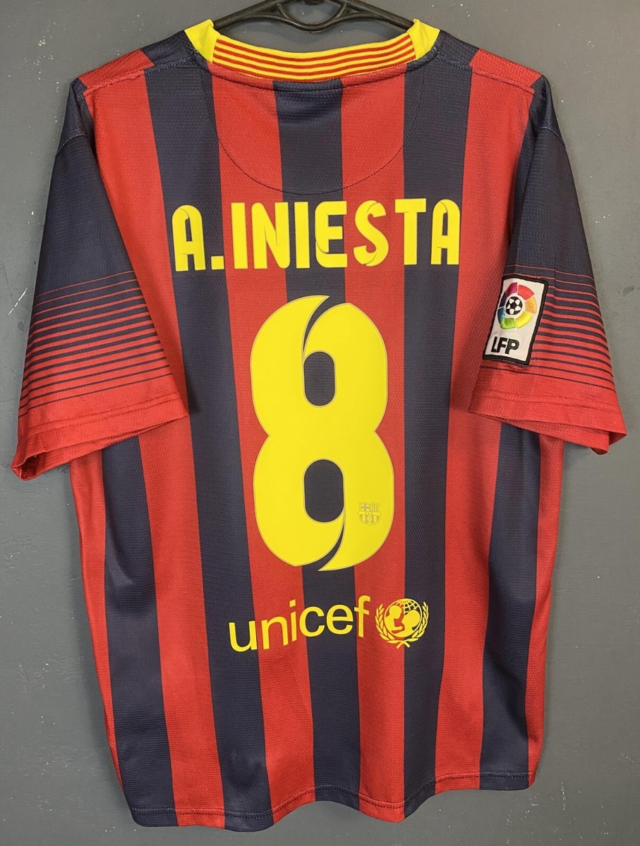 INIESTA MEN BARCELONA 2013/2014 HOME SOCCER FOOTBALL SHIRT