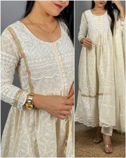 Pakistani Fully Readymade Chikankari Kurta Pant Dupatta Set Indian Bollywood Set