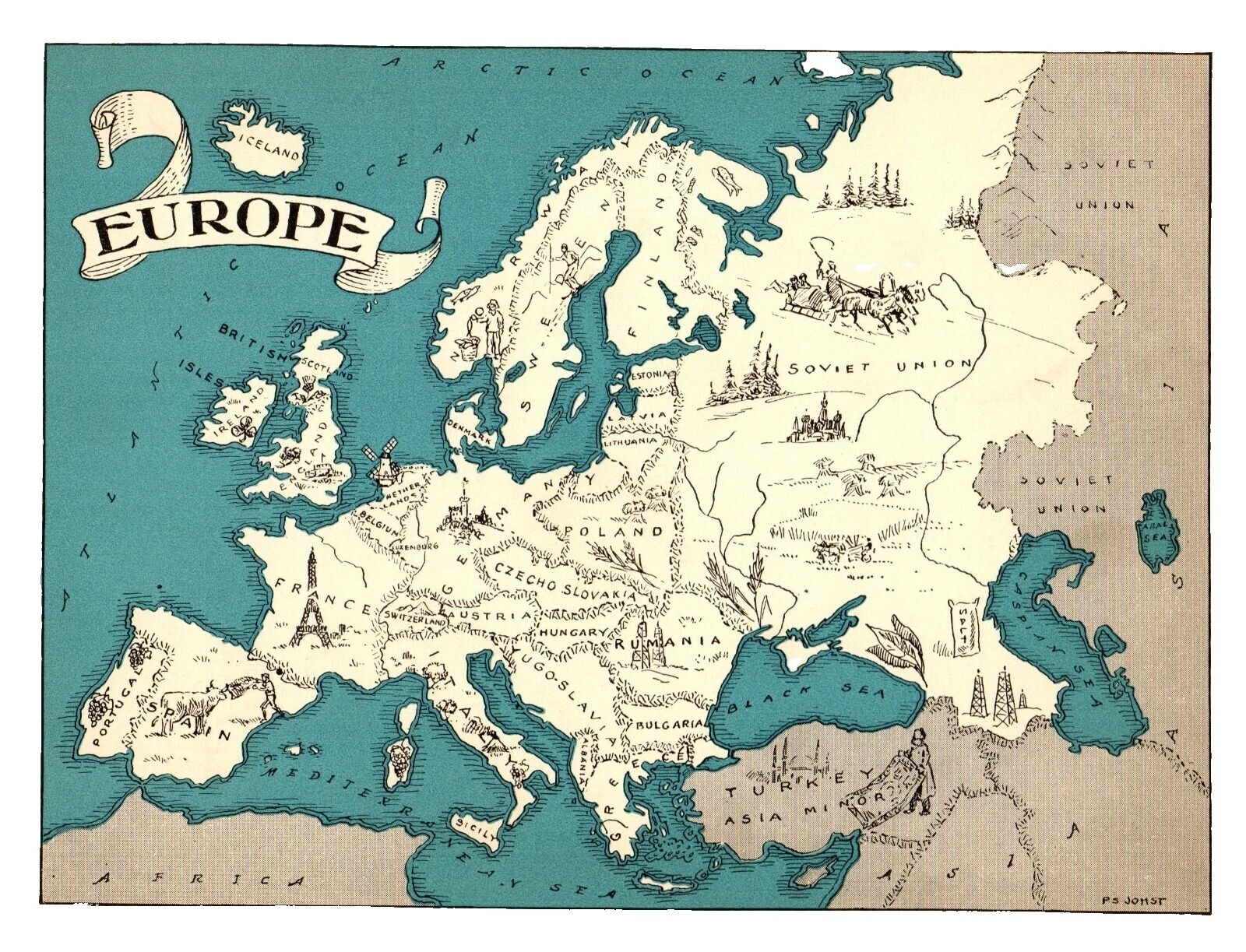 Antique Original Antique Europe School Maps