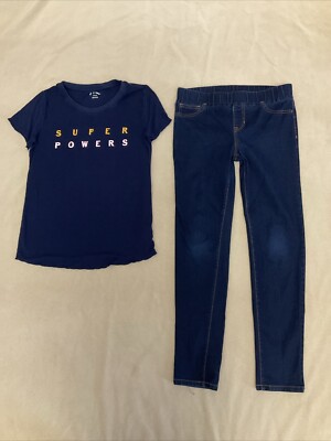 Cat & Jack Jegging 16 Girls Navy Blue Art Class Super Powers Top 14/16 Lot