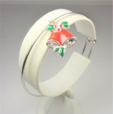BEACH FASHION HOLIDAY RED CHRISTMAS JINGLE BELLS SILVER RHODIUM BANGLE BRACELET