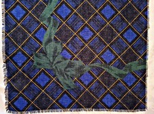 SCARF VINTAGE AUTHENTIC PLAID RIBBONS BLUE GREEN MUSTARD LONG WOMENS