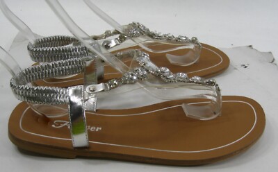 New Forever Silver sandal back elastic strap stones Woman Size 10