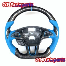 Carbon Fiber Blue Leather Steering Wheel Fit Ford Focus Escape 2015+ with Button