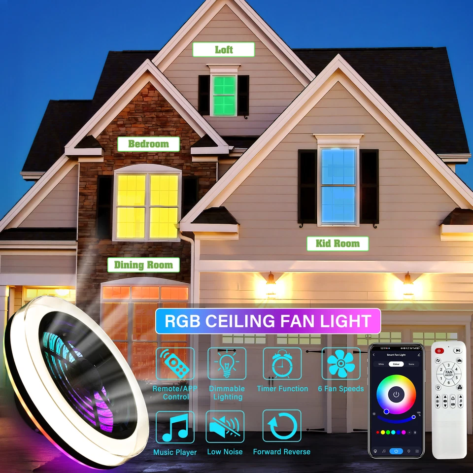 18" Wifi Smart Ceiling Fan with Light Alexa Google Assistant Bluetooth Speaker - Image 3 of 4